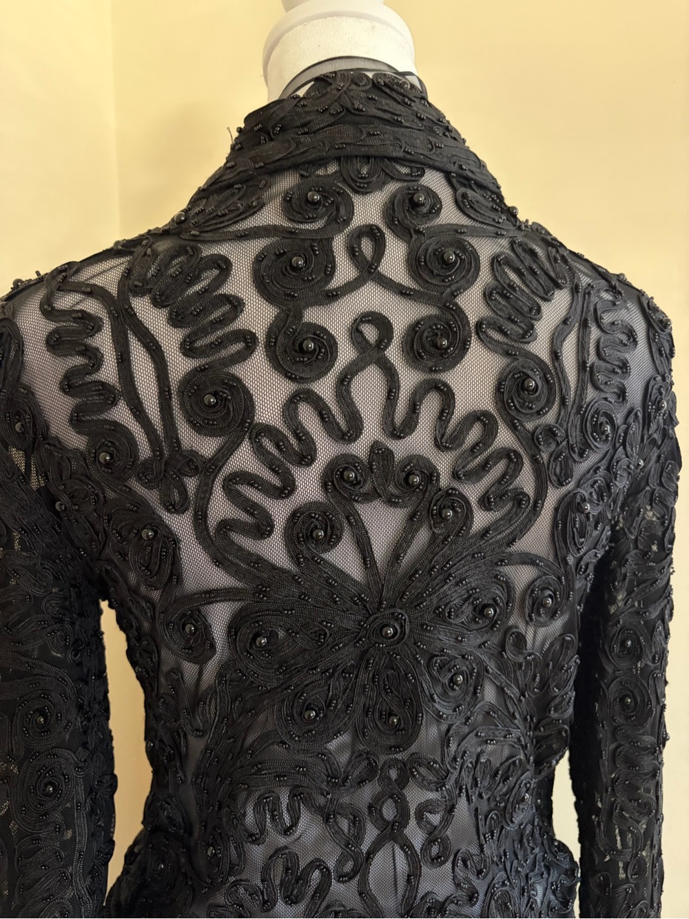 Vintage Y2K Cache beaded embroidered lace formal black blouse goth European M - Picture 9 of 11
